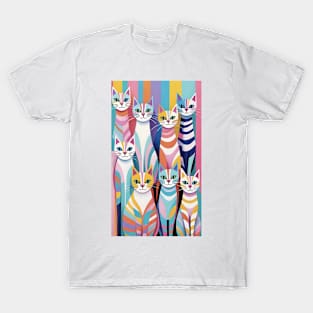 Rainbow Whisker Parade: A Kaleidoscope of Colorful Cat Patterns T-Shirt